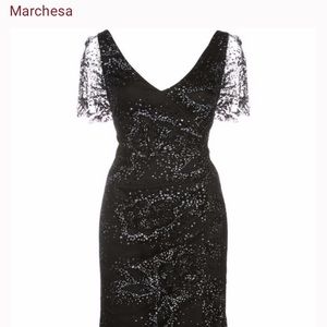 NWOT Marchesa Notte Glitter Tulle Cocktail Dress in Black